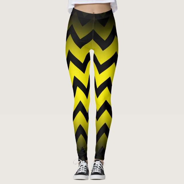 Leggings Halloween noir chevron rayures lignes ombre jaune (Devant)