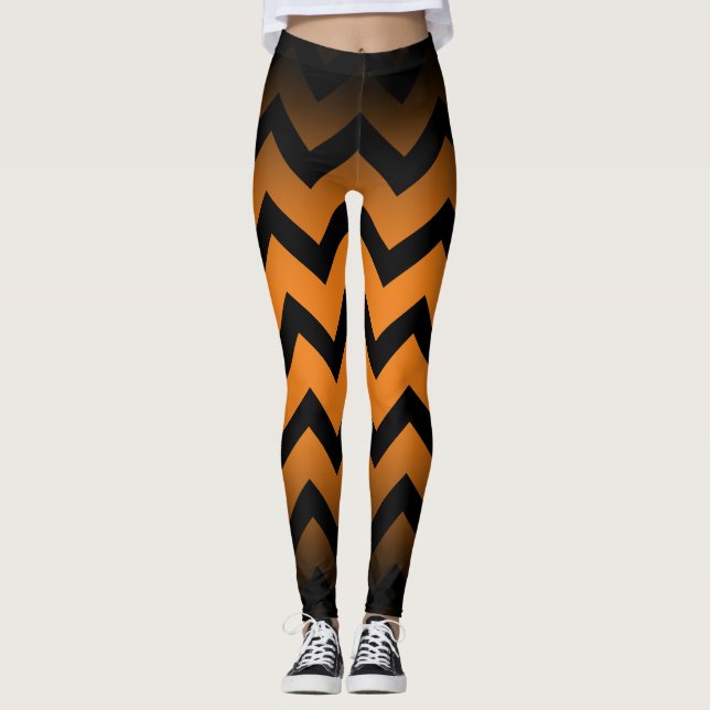 Leggings Halloween noir chevron rayures lignes ombre orange (Devant)