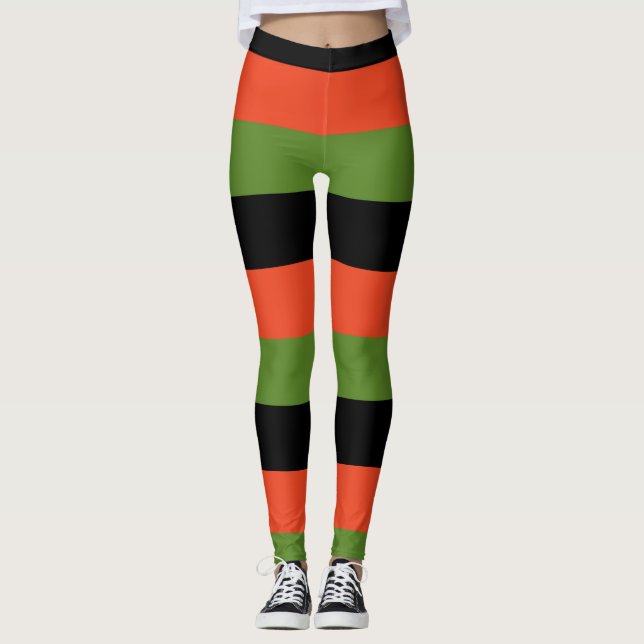 Leggings Halloween noir orange et vert rayé (Devant)