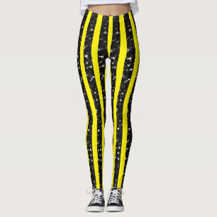Leggings Halloween Noir rayures lignes sur jaune