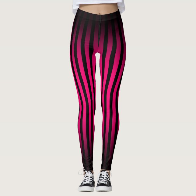 Leggings Halloween noir rose chaud rayures verticales ombre (Devant)