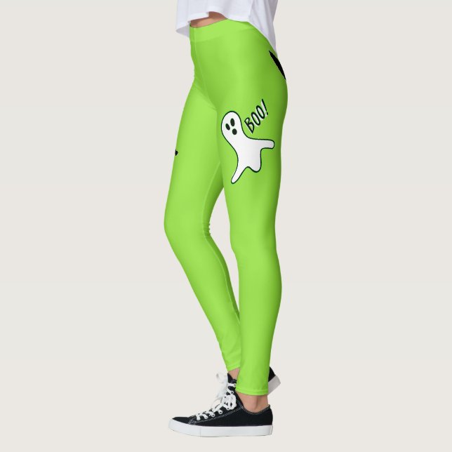 Leggings Halloween Partie Éffrayante Chat Cute Ghost Neon G (Gauche)