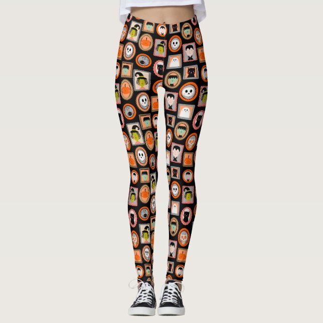 Leggings Halloween Portraits Cute illustré (Devant)