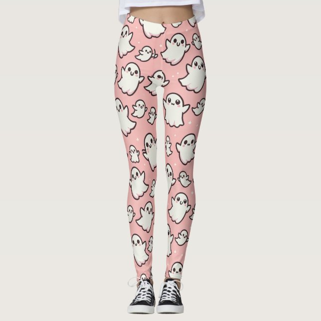 Leggings Halloween rose Éffrayant fantôme Motif (Devant)