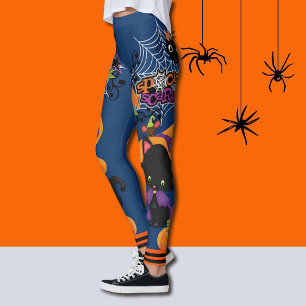 Leggings Halloween Scardy Chat Cute Sorcière Jambes Éffra