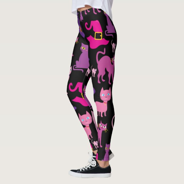 Leggings Halloween sorcière effrayante chat noir violet déc (Gauche)