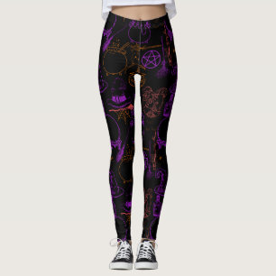 Leggings Halloween Witchcraft Motif Neon 01 Black BG
