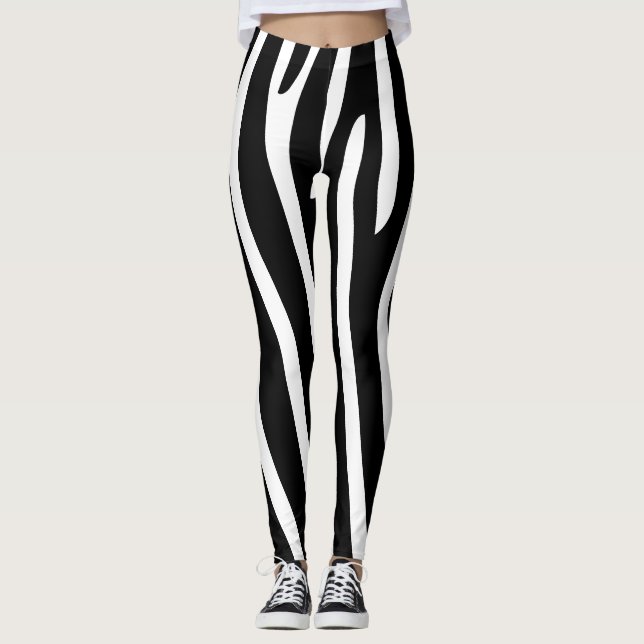 Leggings Halloween Zebra Stripes noir et blanc (Devant)