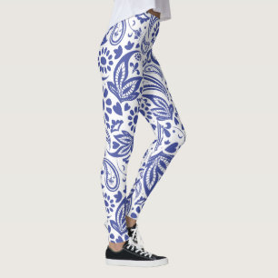 Leggings Hampton's Blue White Boho Chic Paisley