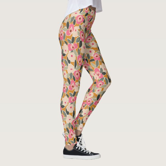 Leggings Hand-Drawn Bold Inky Floral Pattern- Sunlit Meadow (Droite)
