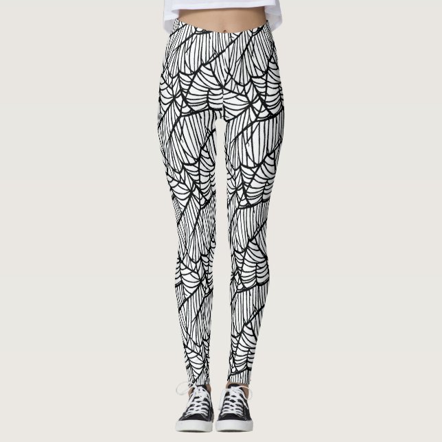 Leggings Hand Drawn Spider Web Halloween Pattern (Devant)