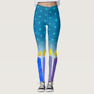 Leggings Hanoukka Boho bougies Turquoise Star de David Turq