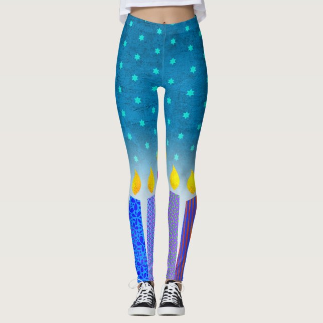 Leggings Hanoukka Boho bougies Turquoise Star de David Turq (Devant)
