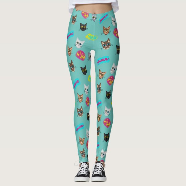 Leggings Happy Cat Heads Redux - Avec texte (Devant)