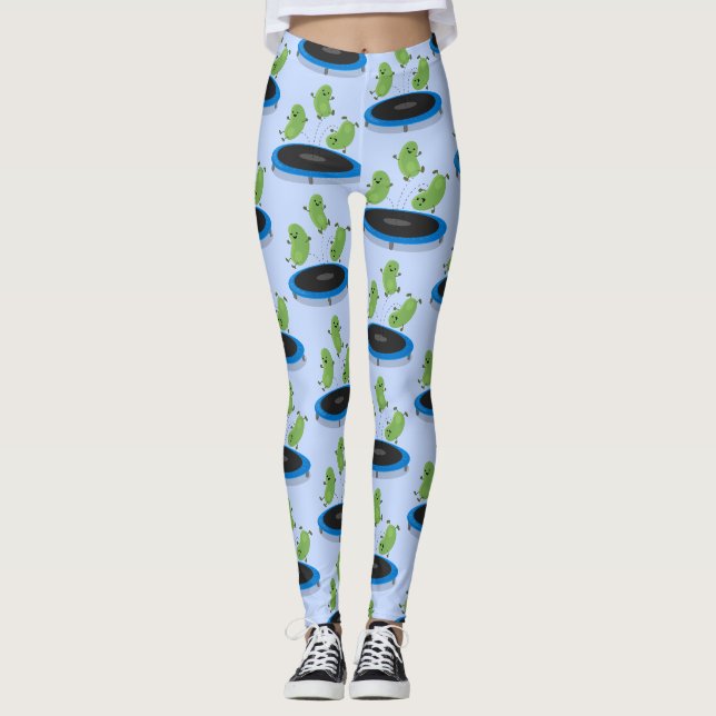 Leggings Haricots verts mignons sur dessin animé trampoline (Devant)
