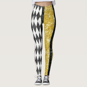 Leggings Harlequin diamanté Argyle noir blanc or