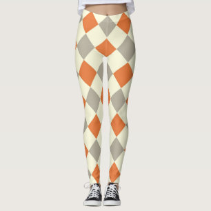 Leggings HARLEQUIN MOTIF ORANGE ET GRIS