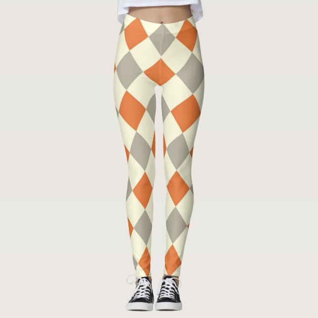 Leggings HARLEQUIN MOTIF ORANGE ET GRIS (Devant)