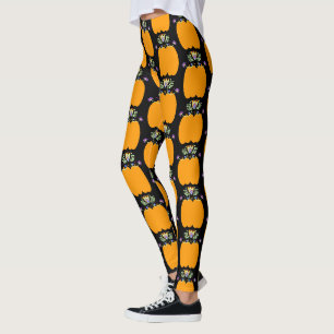 Leggings Hauts Floraux de Folk de Citrouille Halloween