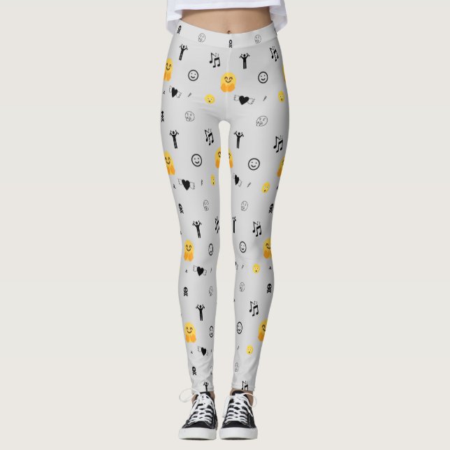 Leggings heureux, amour, sourire, musique emojis motif sur  (Devant)