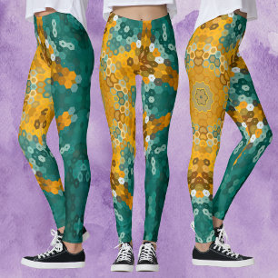 Leggings Hex Mandala bleu et jaune