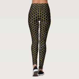 Leggings Hexagon d'or noir moderne ruche Motif Abstrait