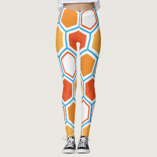 Leggings hexagone en orange, bleu et blanc
