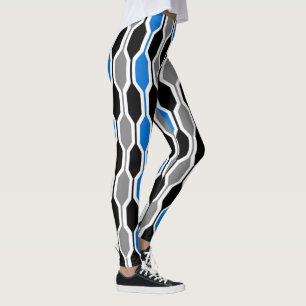 Leggings Hexagons modernes du milieu du siècle noir, bleu 