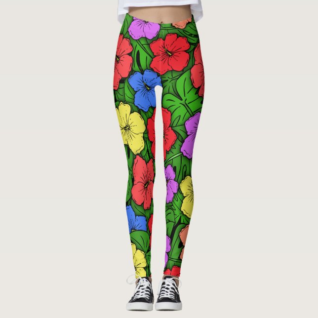 Leggings Hibiscus et Monstère #4 (Devant)