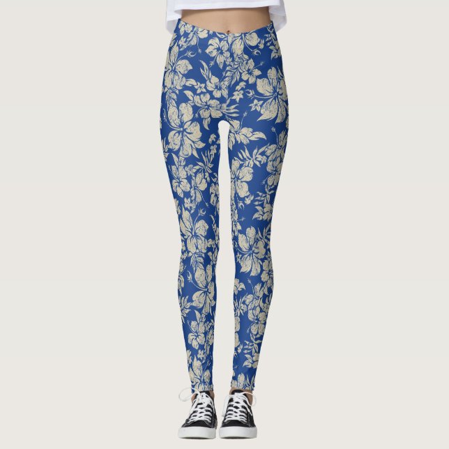 Leggings Hibiscus Pareau en détresse Hawaiian Tropical (Devant)