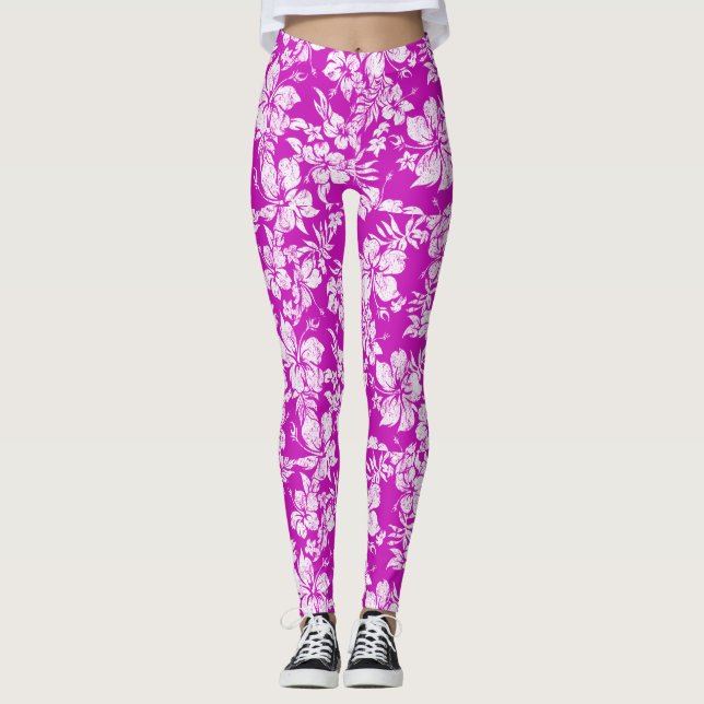 Leggings Hibiscus Pareau en détresse Hawaiian Tropical (Devant)