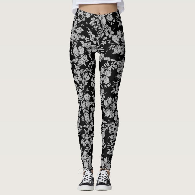 Leggings Hibiscus Pareau en détresse Hawaiian Tropical (Devant)