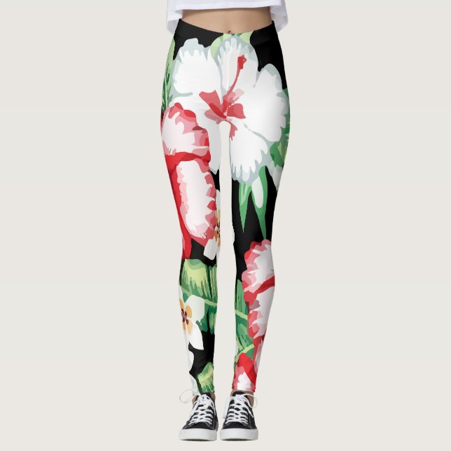 Leggings Hibiscus Plumeria en été tropical (Devant)