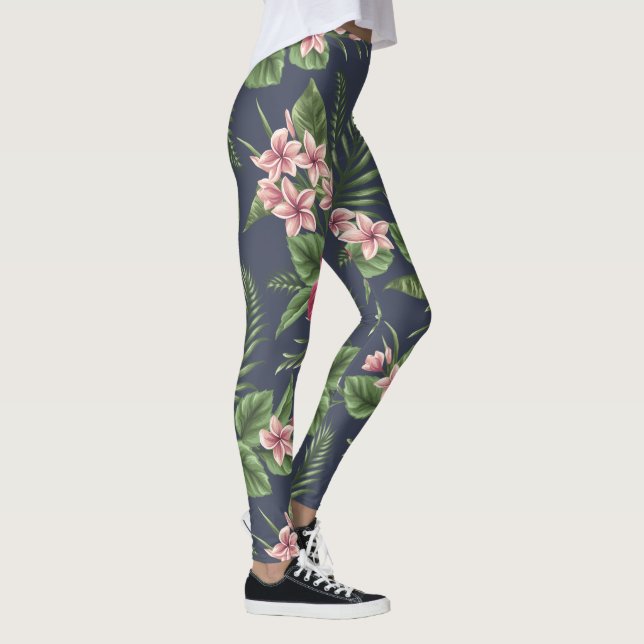 Leggings Hibiscus rouge Fleurs Arrière - plans sombres (Droite)