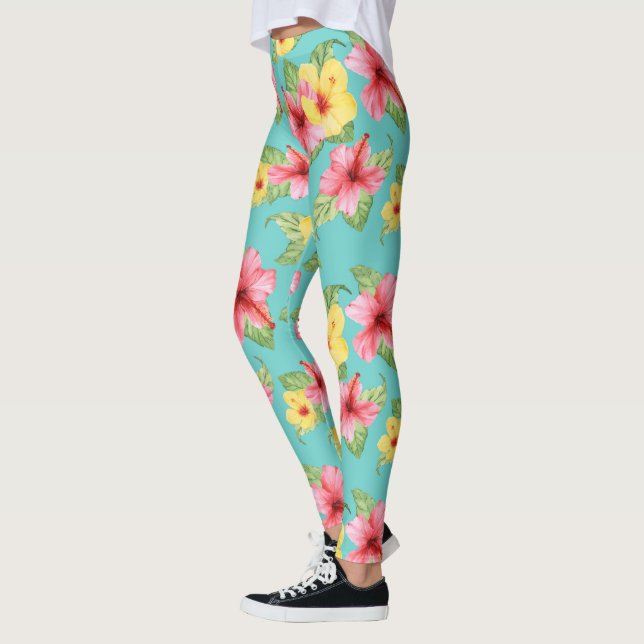 Leggings Hibiscus Tropical Moderne Floral Girly Chic Motif (Gauche)