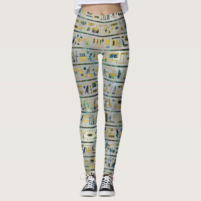 Leggings Hiéroglyphes égyptiens d'or et d'ormeau sur la (Devant)