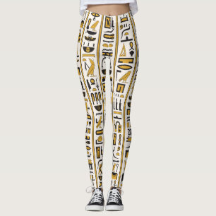 Leggings Hiéroglyphes égyptiens : Jaune-Noir Sans Seamless.