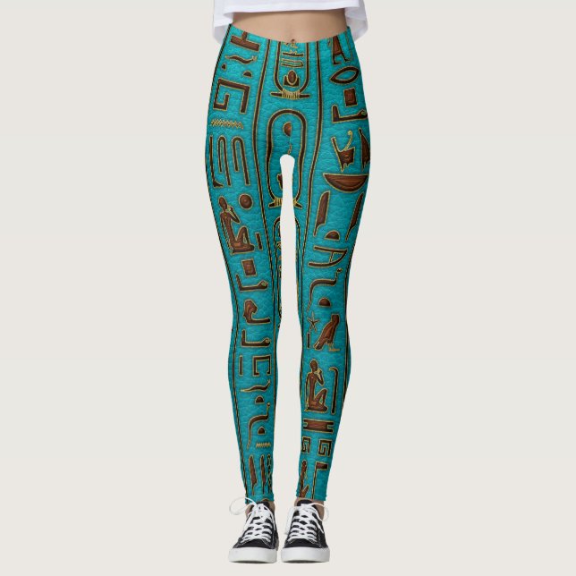 Leggings Hiéroglyphes en cuir d'or égyptiens de relief sur (Devant)