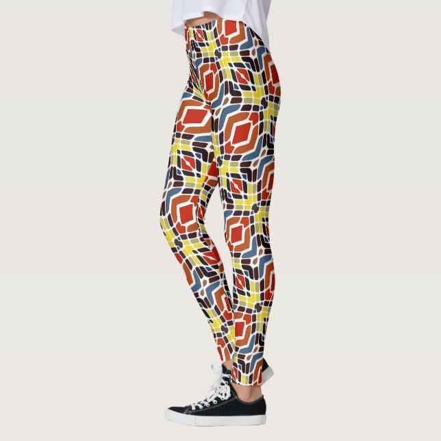 Leggings Hip Orange Brown Rouge Jaune Bleu Oriental Tribal (Gauche)