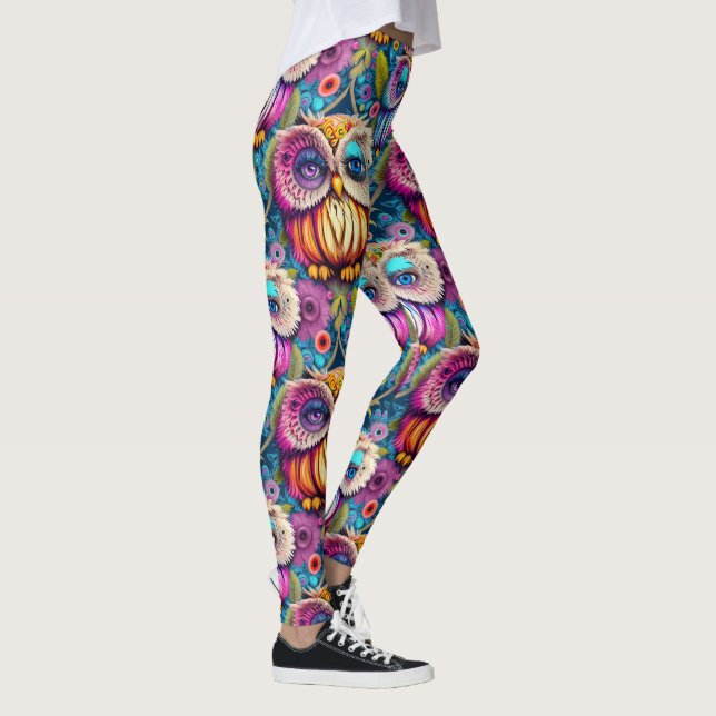 Leggings Hippie Trippy Chouette psychédélique colorée (Droite)