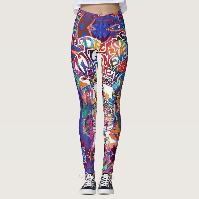 Leggings Hippie Van Dreams espère la paix et la paix (Devant)