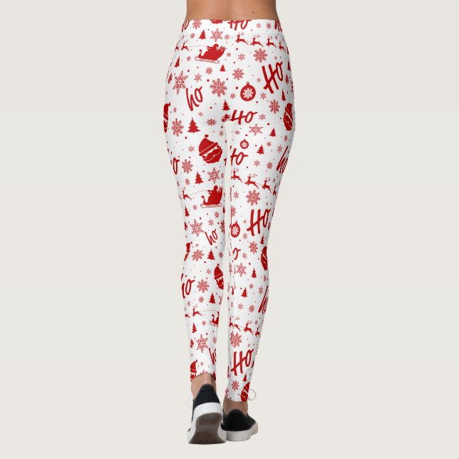 Leggings Ho Ho Ho Ho Blanc & Rouge Motif de Noël Long (Dos)