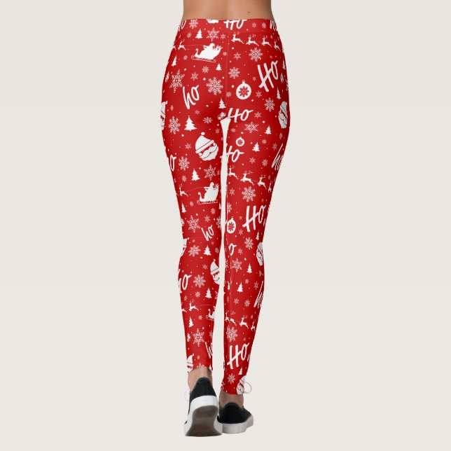 Leggings Ho Ho Ho Ho Motif de Noël rouge et blanc (Dos)