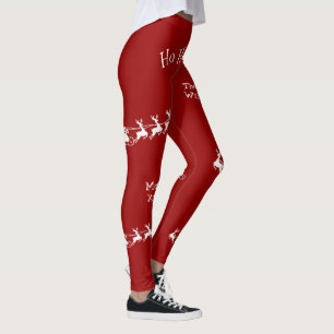 Leggings Ho Ho Ho Joyeux Noël avec Père Noël, Rouge