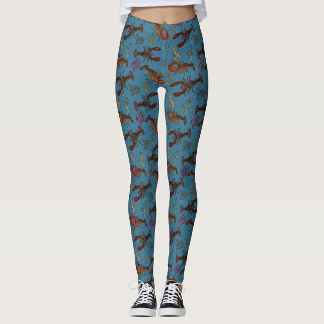 Leggings Homards dans la mer Bleue à motifs (Devant)