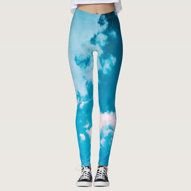 LEGGINGS HORLOGE PRINCIPAL ROSE ET NUAGE BLEU (Devant)