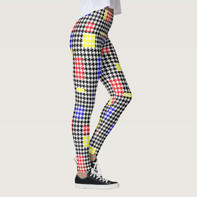 Leggings Houndstooth Abstrait Noir et couleurs Art moderne (Droite)