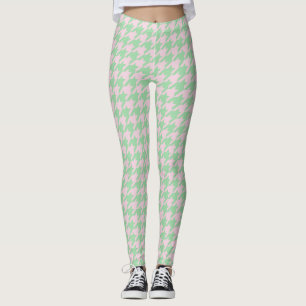 Leggings Houndstooth Pied de Poule Motif Rose Green