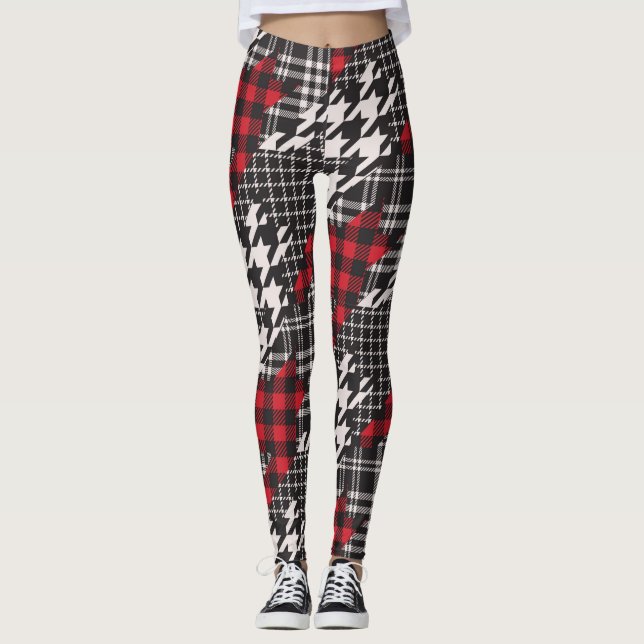 Leggings Houndstooth Plaid Motif Patchwork Collage (Devant)