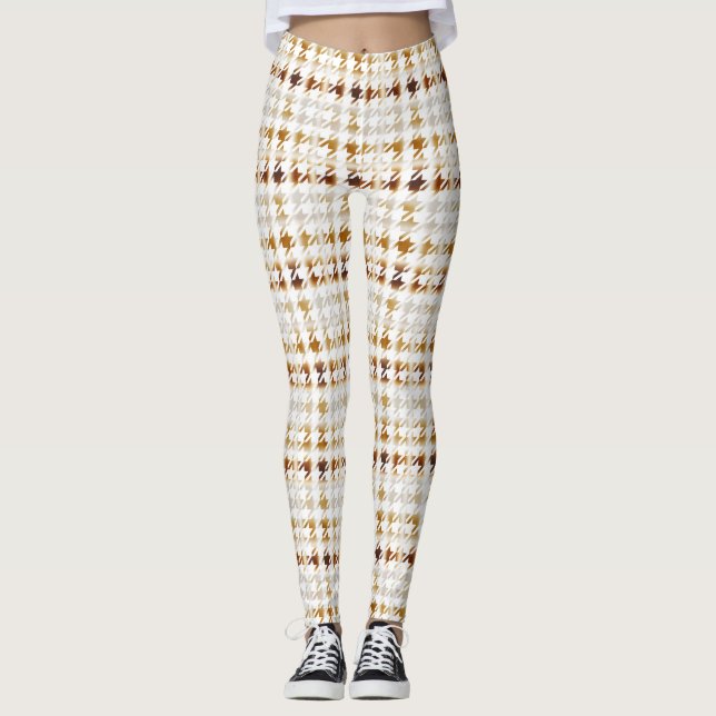 Leggings Houndstooth Soft Brown sur White Motif (Devant)